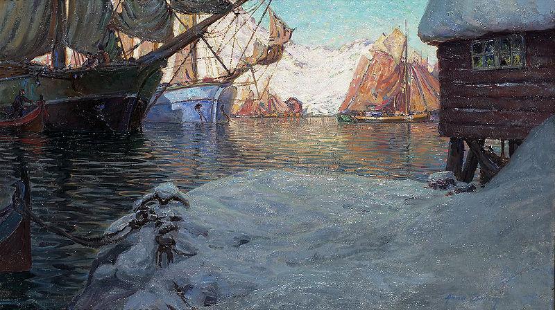 Anna Boberg Fiskebatar i hamn oil painting image